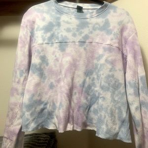Long Sleeve Thermal Blue/Purple Tie Dye Crop Top